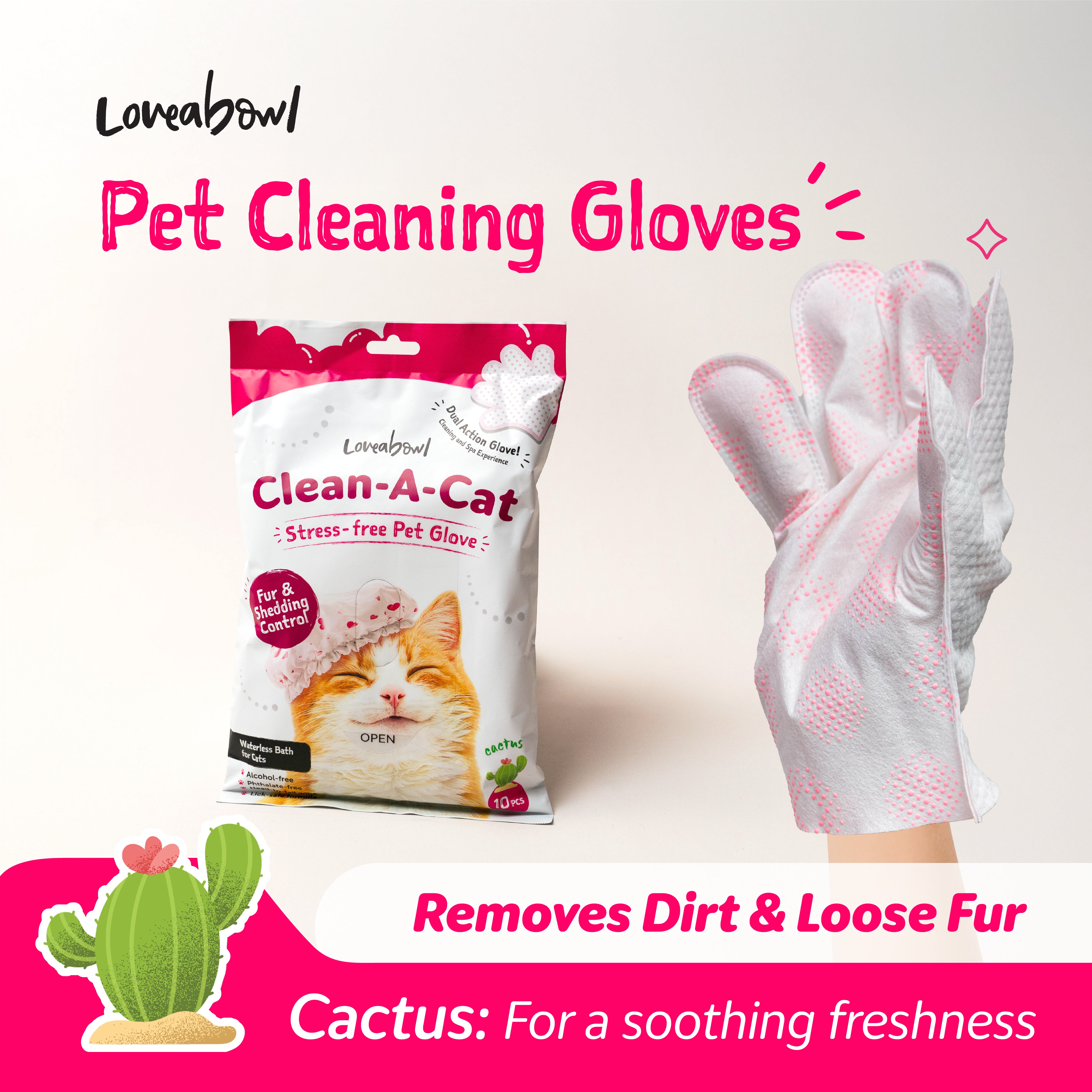 Clean-A-Cat Stress-Free Pet Grooming Gloves (Cactus)