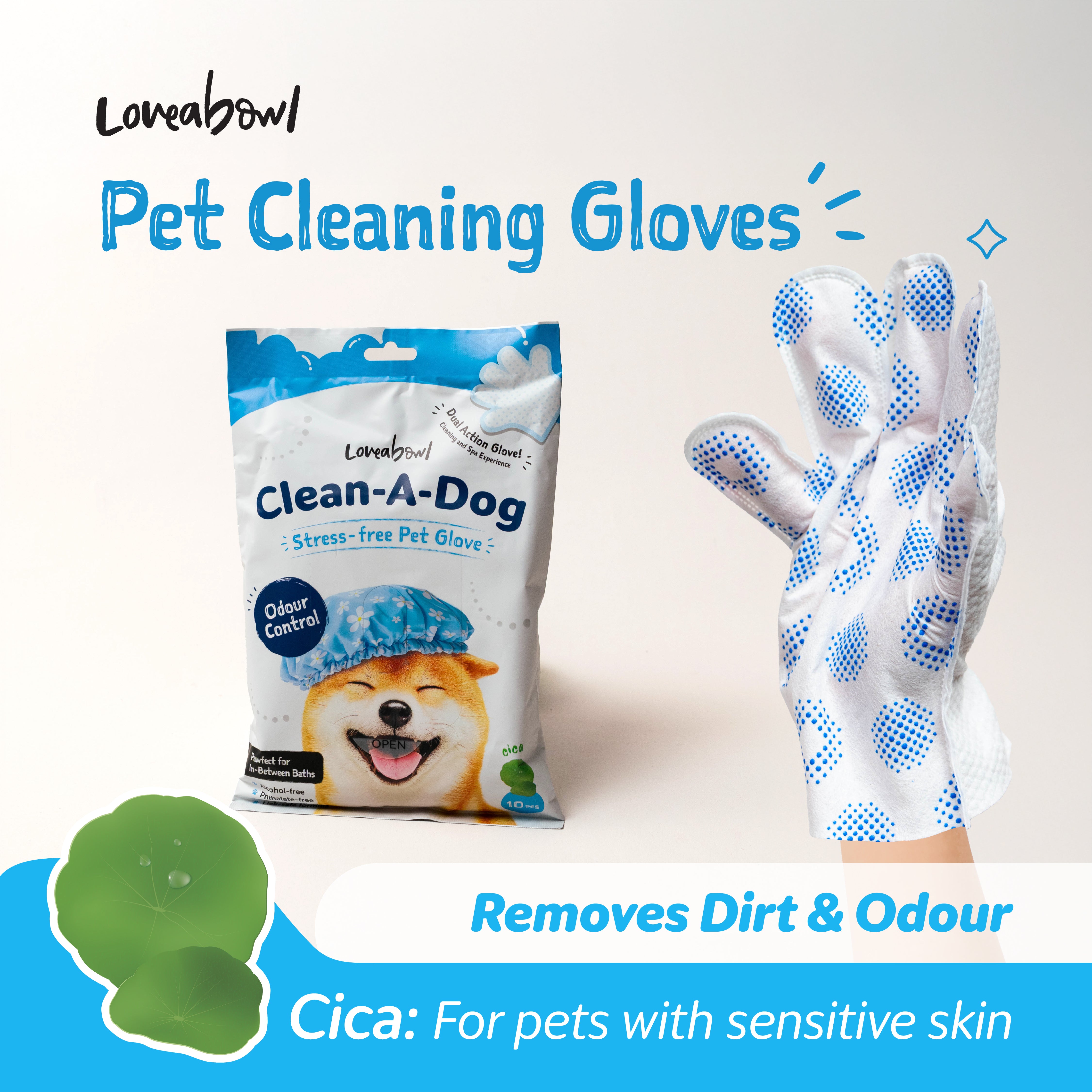Clean-A-Dog Stress-Free Pet Grooming Gloves (Cica)
