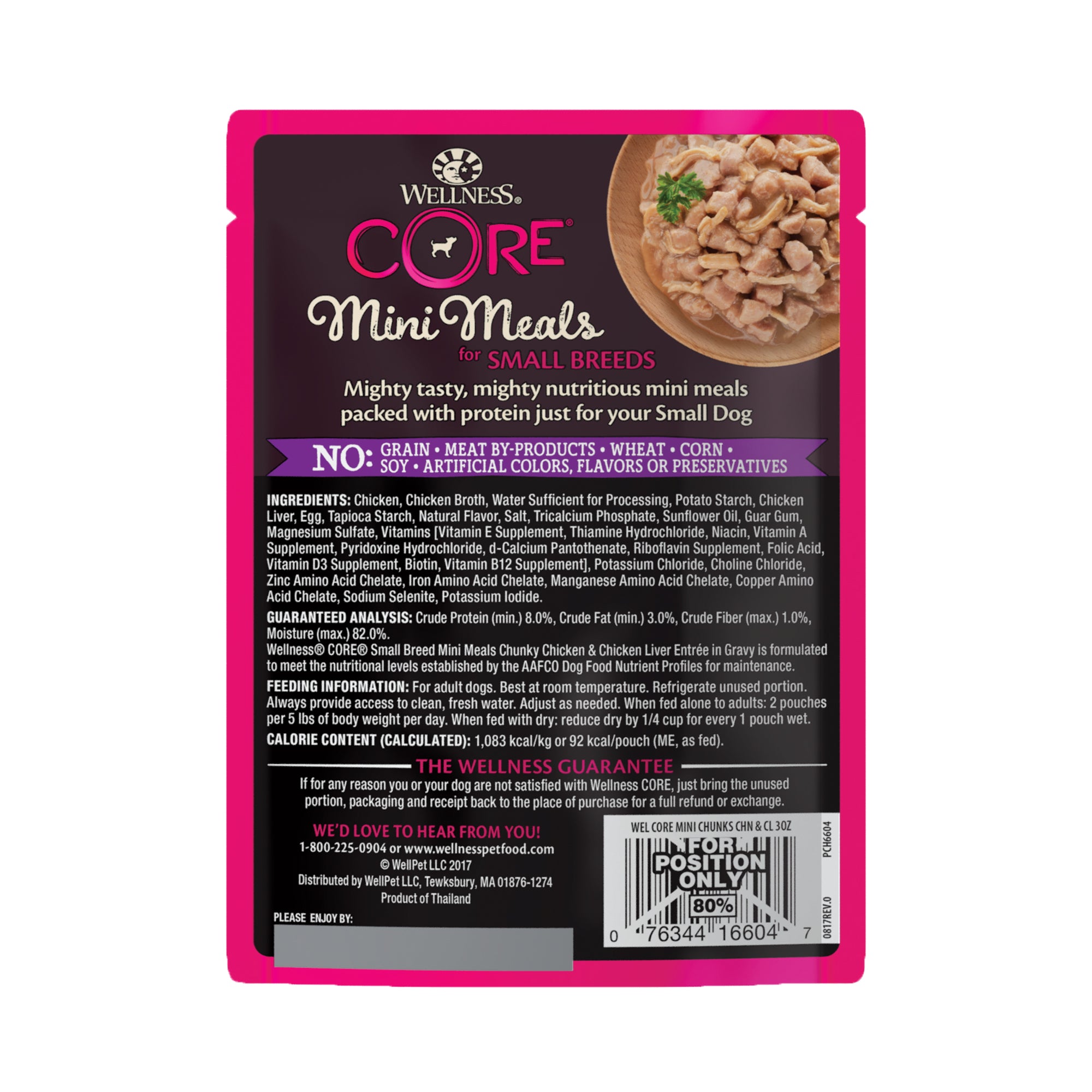 Wellness CORE Mini Meals Chunky Chicken & Chicken Liver Entree In Gravy Grain-Free Pouch Wet Dog Food (3oz)