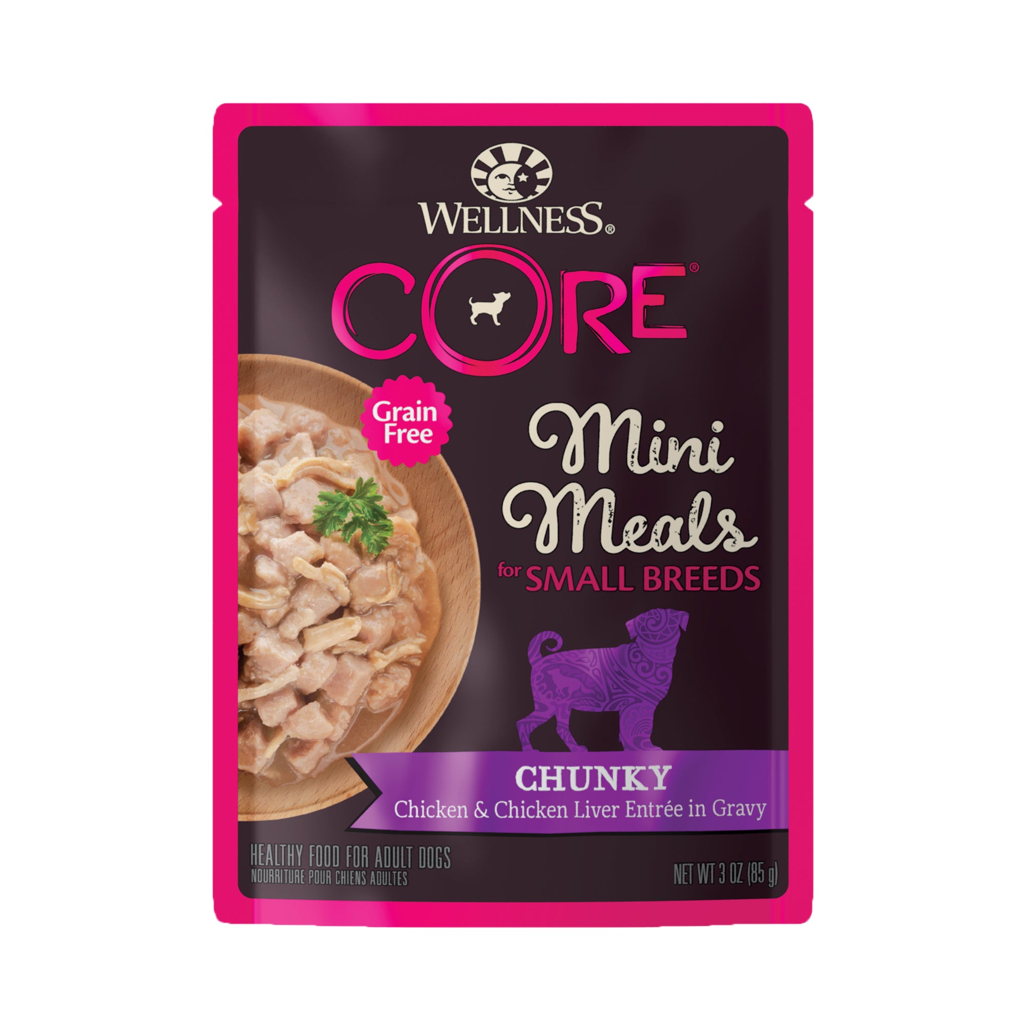 Wellness CORE Mini Meals Chunky Chicken & Chicken Liver Entree In Gravy Grain-Free Pouch Wet Dog Food (3oz)