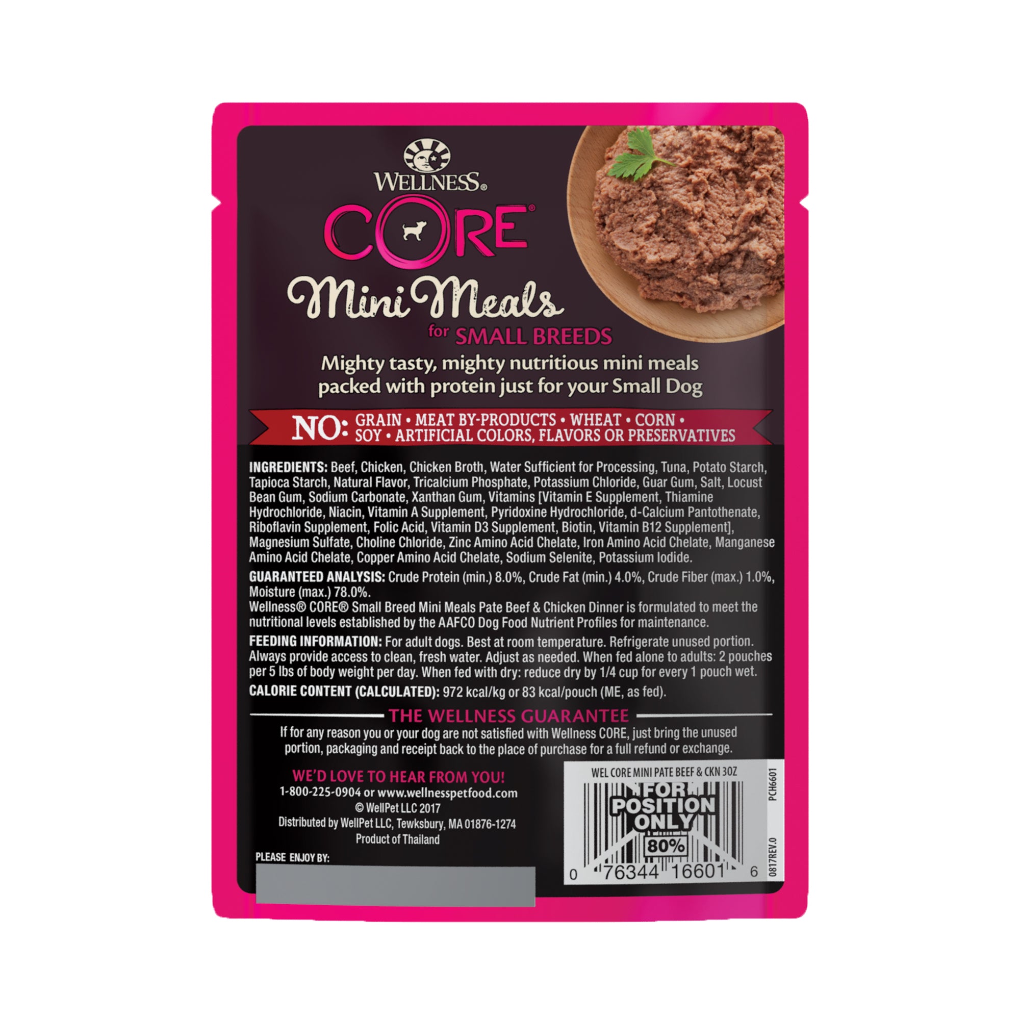 Wellness CORE Mini Meals Pate Beef & Chicken Entree Grain-Free Pouch Wet Dog Food (3oz)