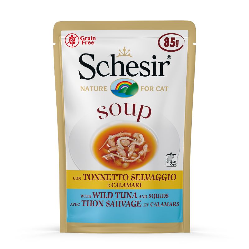 Schesir Soup With Wild Tuna & Squid Grain-Free Pouch Cat Food (85g)
