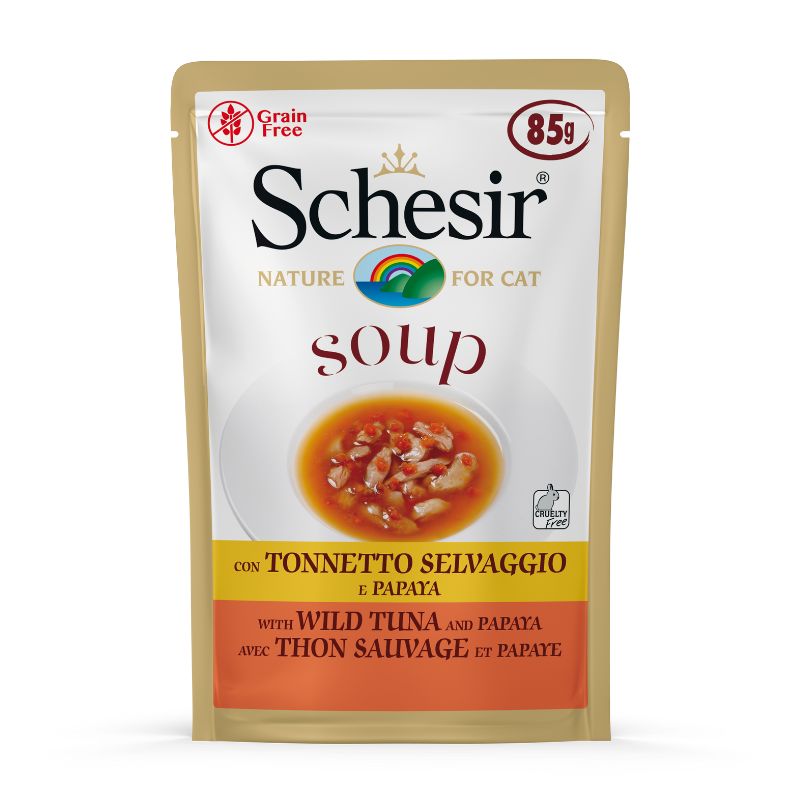 Schesir Soup With Wild Tuna & Papaya Grain-Free Pouch Cat Food (85g)