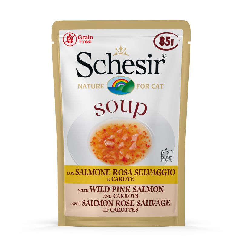 Schesir Soup With Wild Pink Salmon & Carrots Grain-Free Pouch Cat Food (85g)