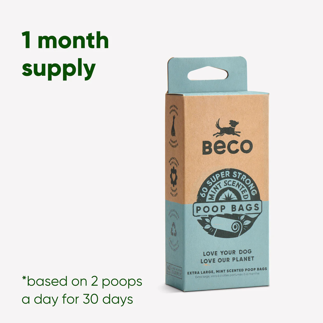 Beco Poop Bags – Leak-Proof, 100% Recycled Plastic (Mint Scented)