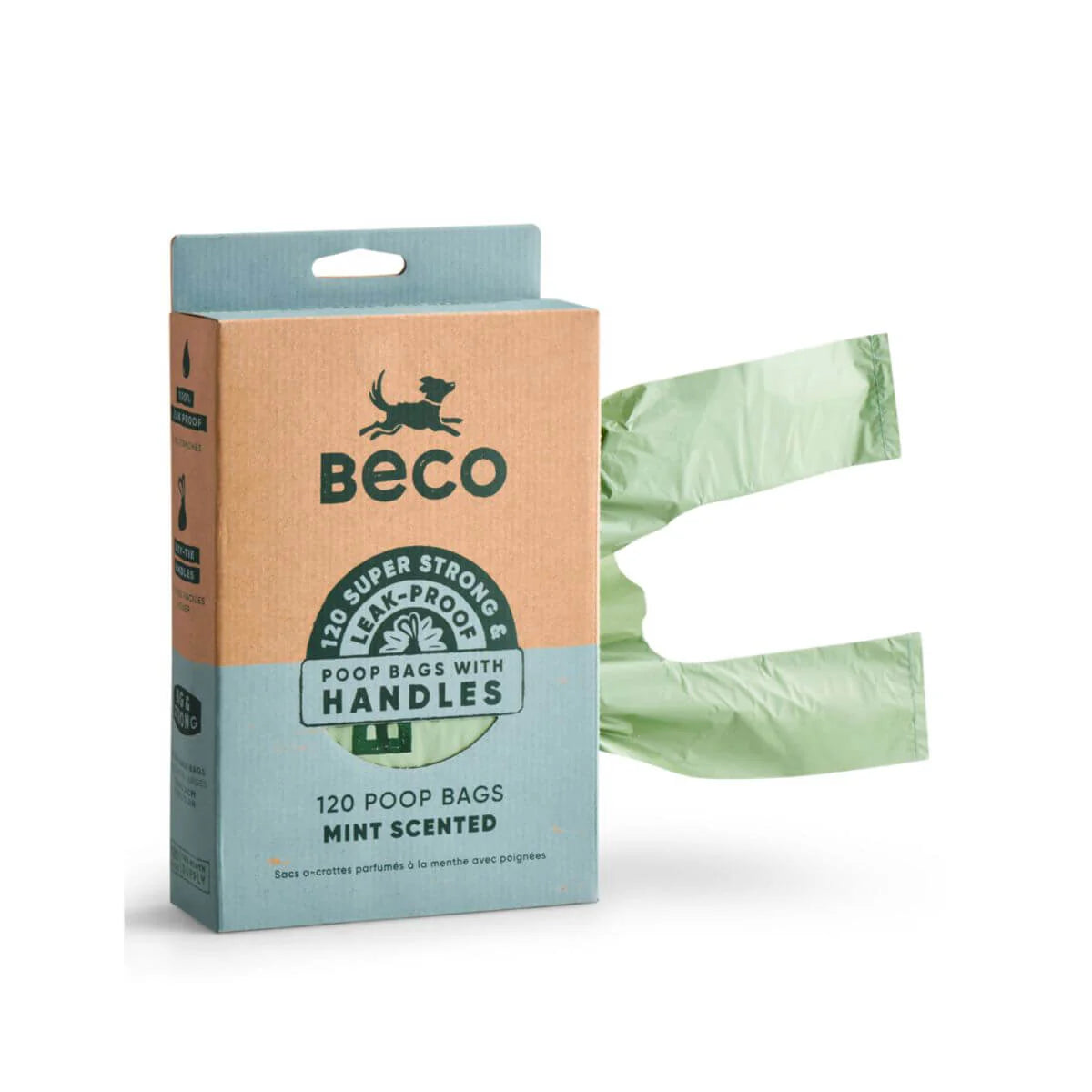 Beco Poop Bags With Handles – Leak-Proof, 100% Recycled Plastic (Mint Scented)