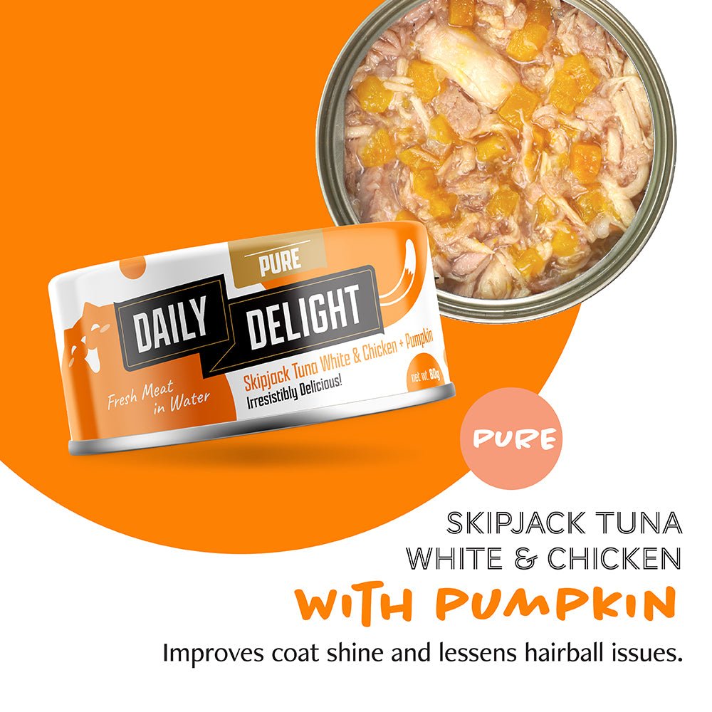 Daily Delight Pure Skipjack Tuna White & Chicken Wet Cat Food | Pumpkin (80g) - CreatureLand