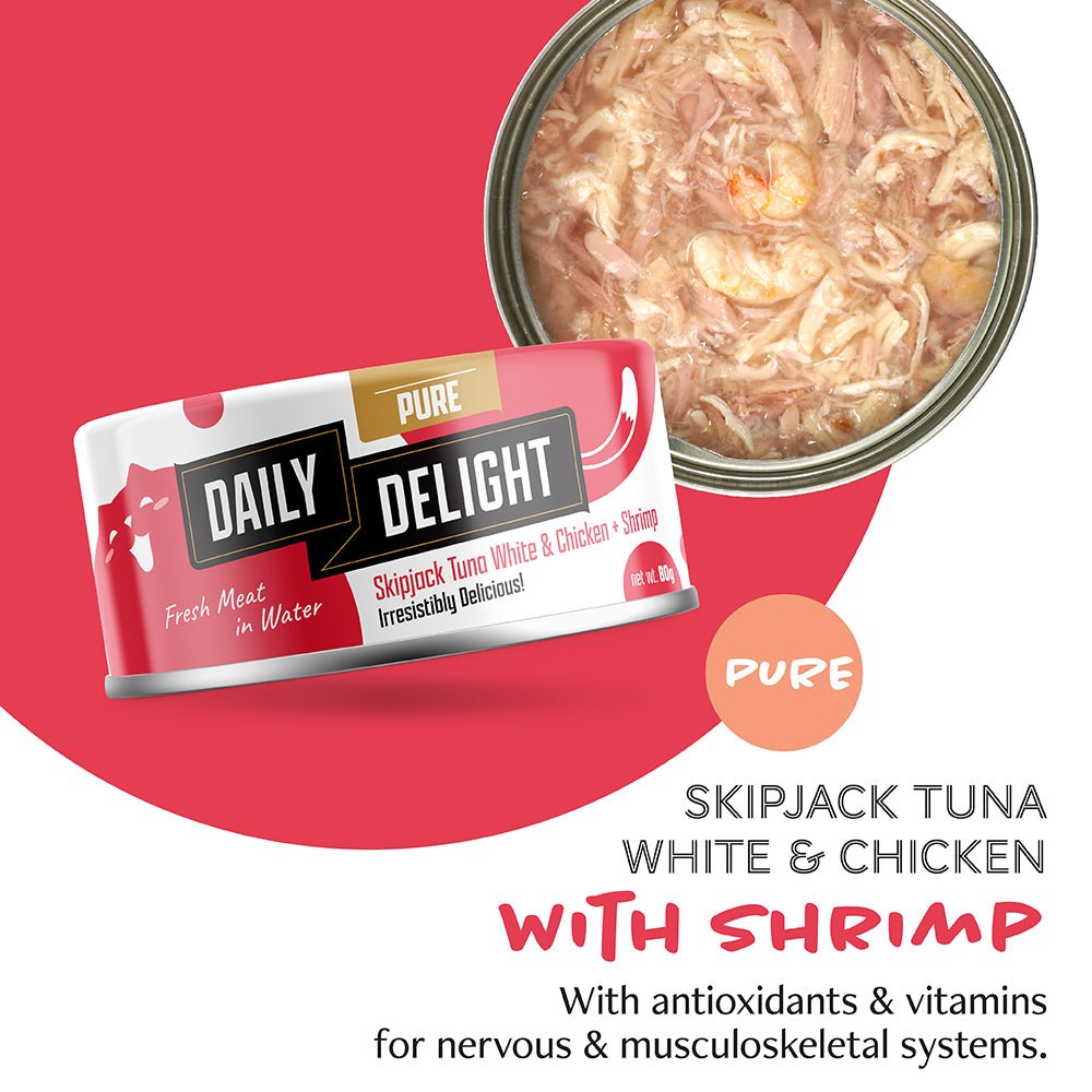 Daily Delight Pure Skipjack Tuna White & Chicken Wet Cat Food | Shrimp (80g) - CreatureLand