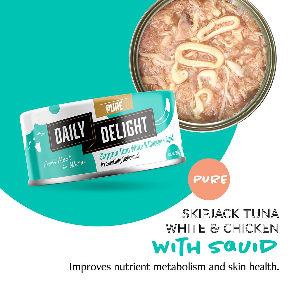 Daily Delight Pure Skipjack Tuna White & Chicken Wet Cat Food | Squid (80g) - CreatureLand