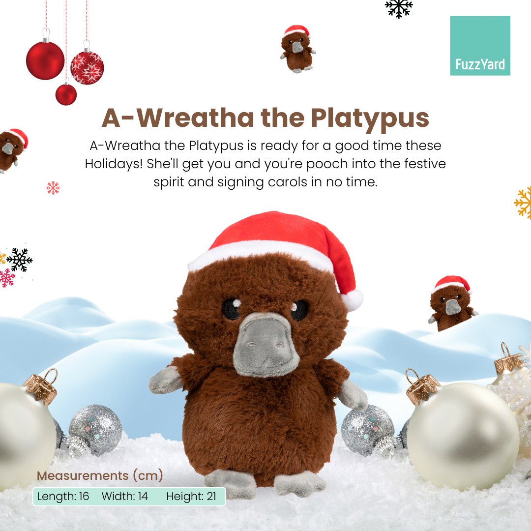 FuzzYard Christmas Dog Toy - A - Wreatha the Platypus - CreatureLand