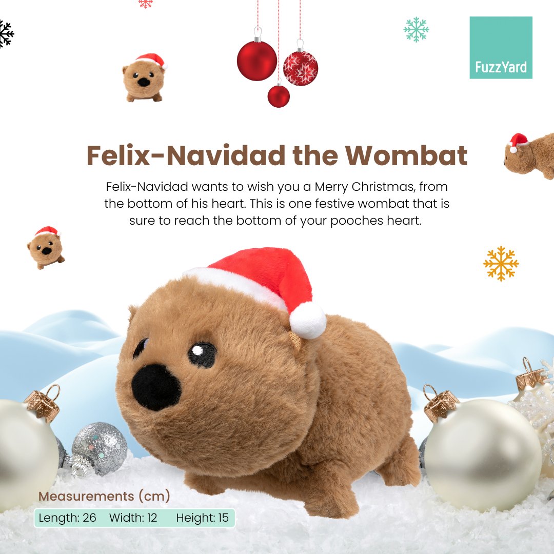 FuzzYard Christmas Dog Toy - Felix - Navidad the Wombat - CreatureLand