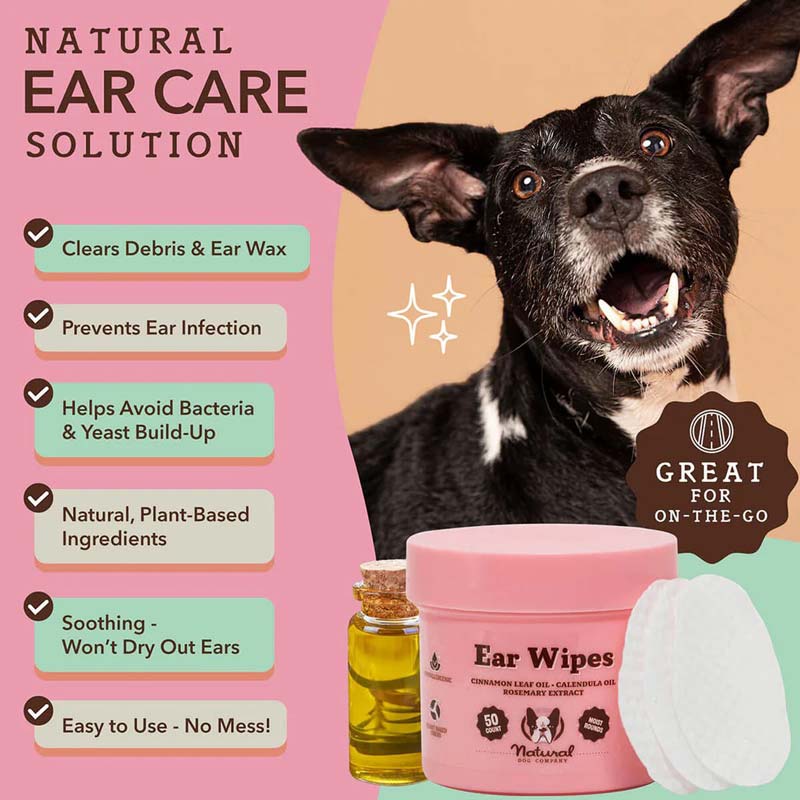 Natural Dog Company Ear Wipes | Rosemary Oil, Calendula Oil, Cinnamon Leaf Oil - CreatureLand