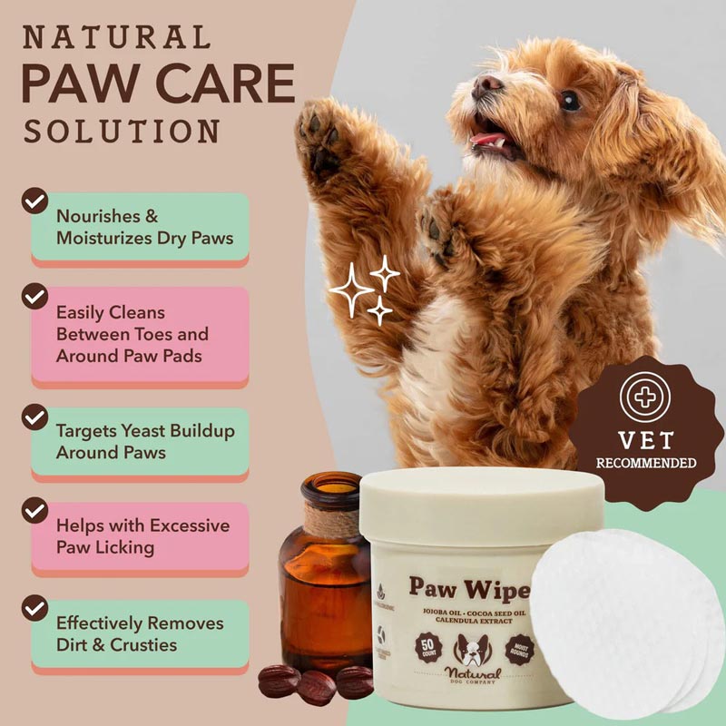 Natural Dog Company Paw Wipes | Jojoba Oil, Cocoa Seed Oil, Calendula Extract - CreatureLand