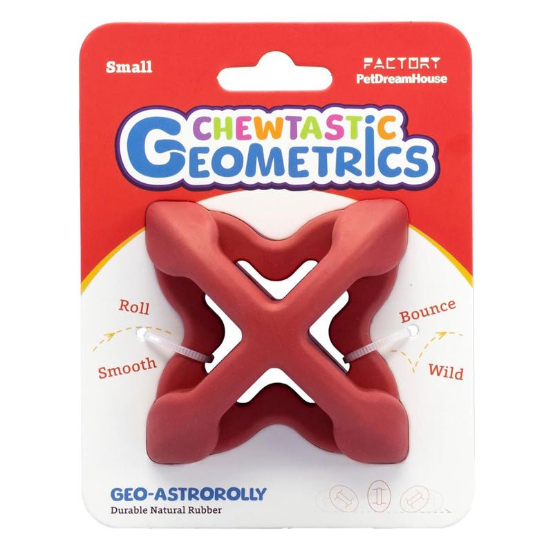 PetDreamHouse Chewtastic Geometrics Natural Rubber Enrichment Dog Toy | Geo - AstroRolly Red (Average) - CreatureLand