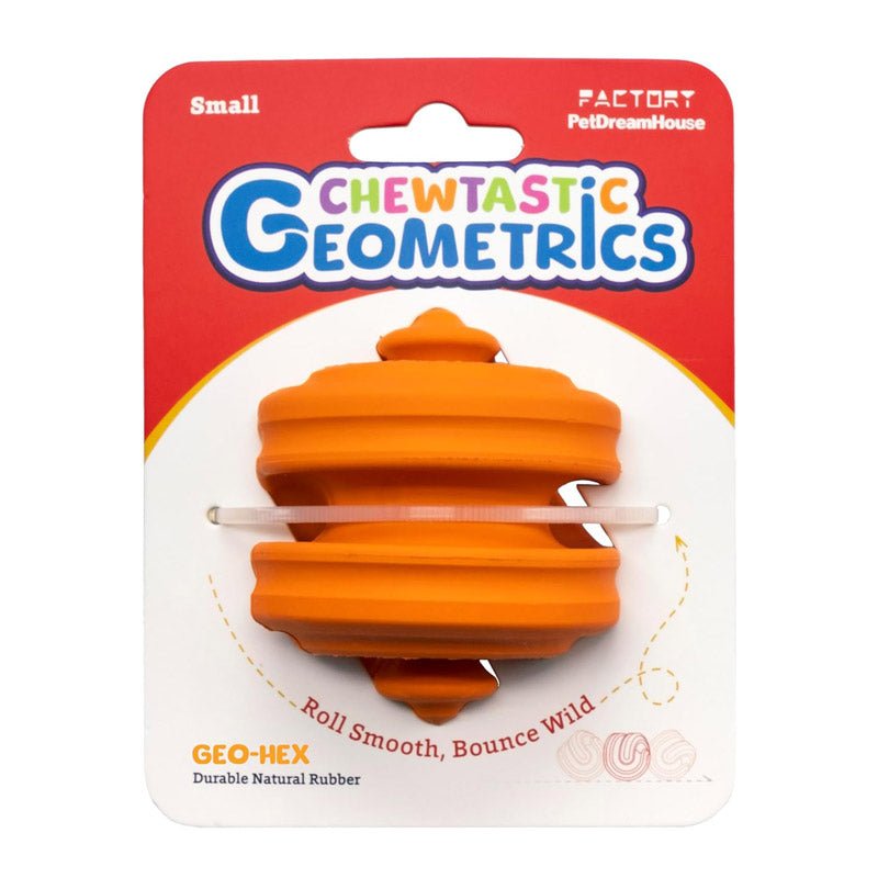 PetDreamHouse Chewtastic Geometrics Natural Rubber Enrichment Dog Toy | Geo - Hex Orange (Average) - CreatureLand