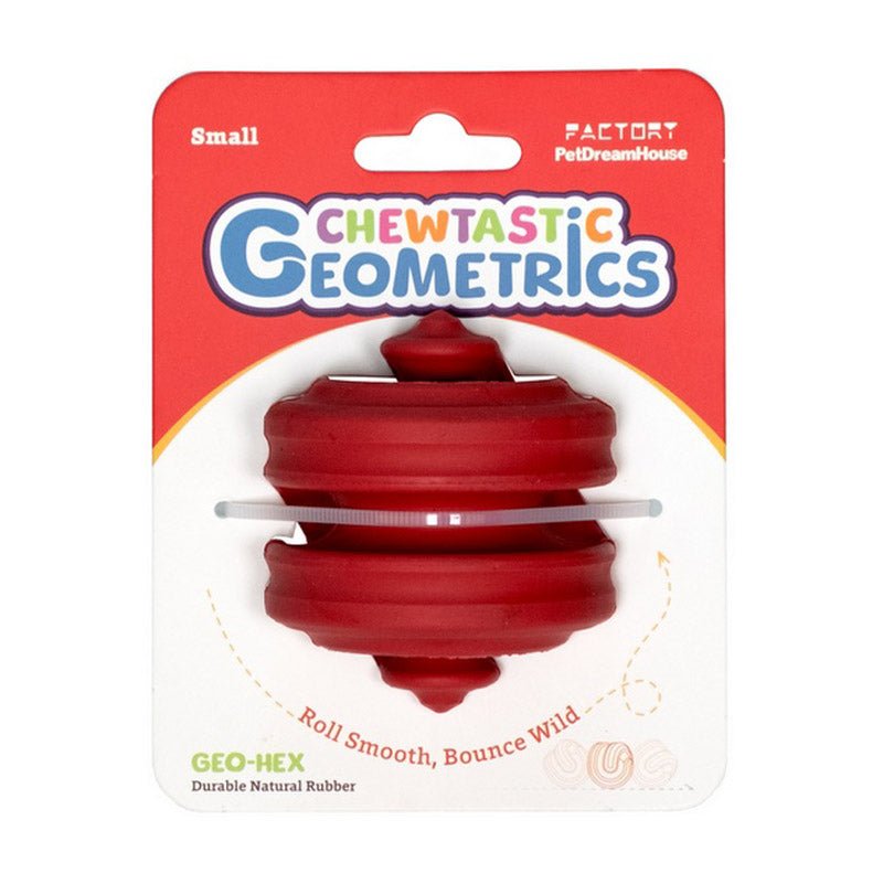 PetDreamHouse Chewtastic Geometrics Natural Rubber Enrichment Dog Toy | Geo - Hex Red (Average) - CreatureLand