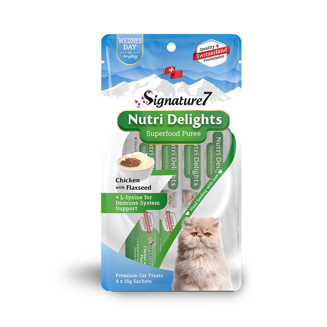 Signature7 Nutri Delights Superfood Puree - Chicken with Flaxseed for Immune System Grain - Free Cat Treats (15g x 4) - CreatureLand