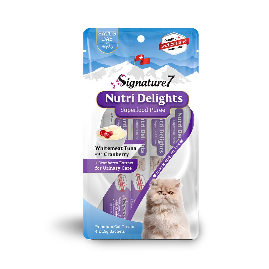 Signature7 Nutri Delights Superfood Puree - Whitemeat Tuna with Cranberry for UTH Grain - Free Cat Treats (15g x 4) - CreatureLand