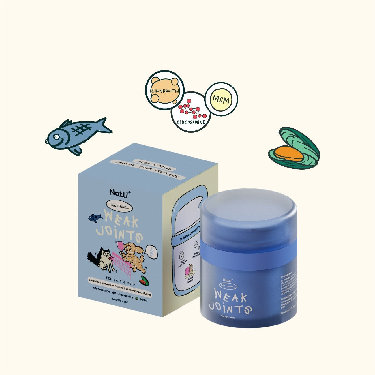 Notti "But I Have Weak Joints" Emulsified Norwegian Salmon & Green-Lipped Mussel Oil (45ml)
