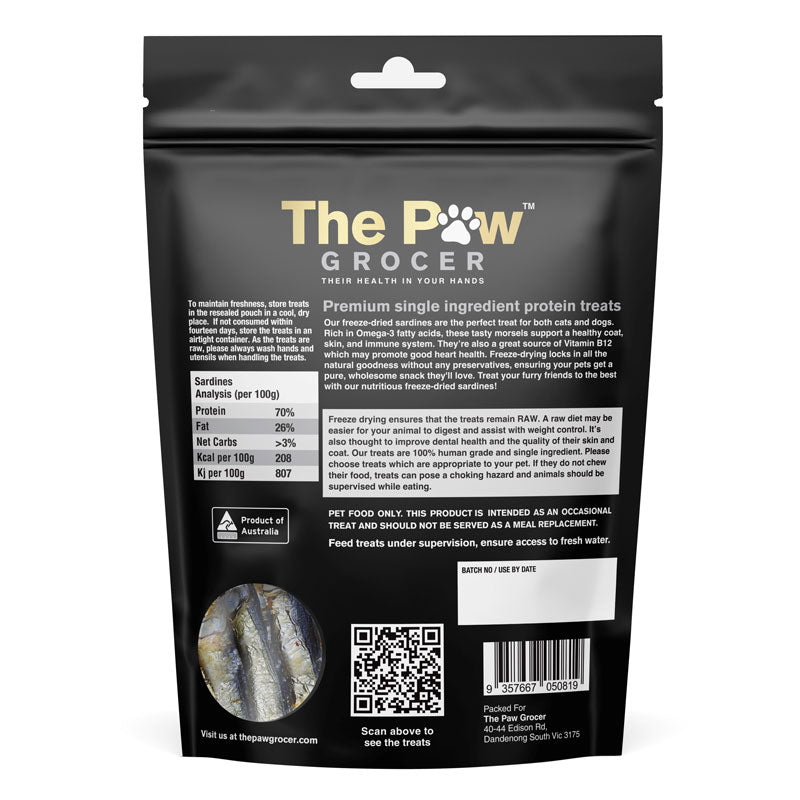 The Paw Grocer Black Label | Freeze Dried Sardines Cat & Dog Treats (72g) - CreatureLand