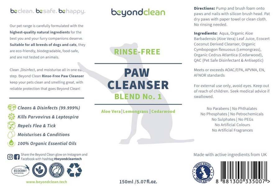 Beyond Clean Rinse-Free Paw Cleanser Blend No. 1 - Organic Lemongrass & Cedarwood - CreatureLand