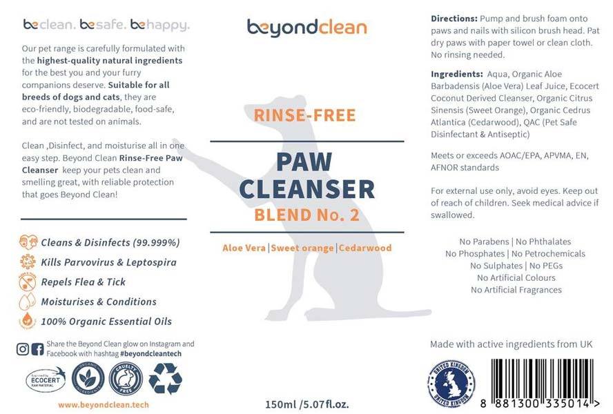 Beyond Clean Rinse-Free Paw Cleanser Blend No. 2 - Organic Sweet Orange & Cedarwood - CreatureLand