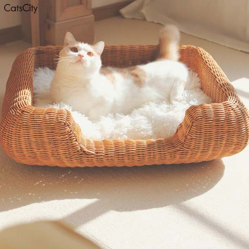 CatsCity Rattan Rectangle Pet Bed - CreatureLand