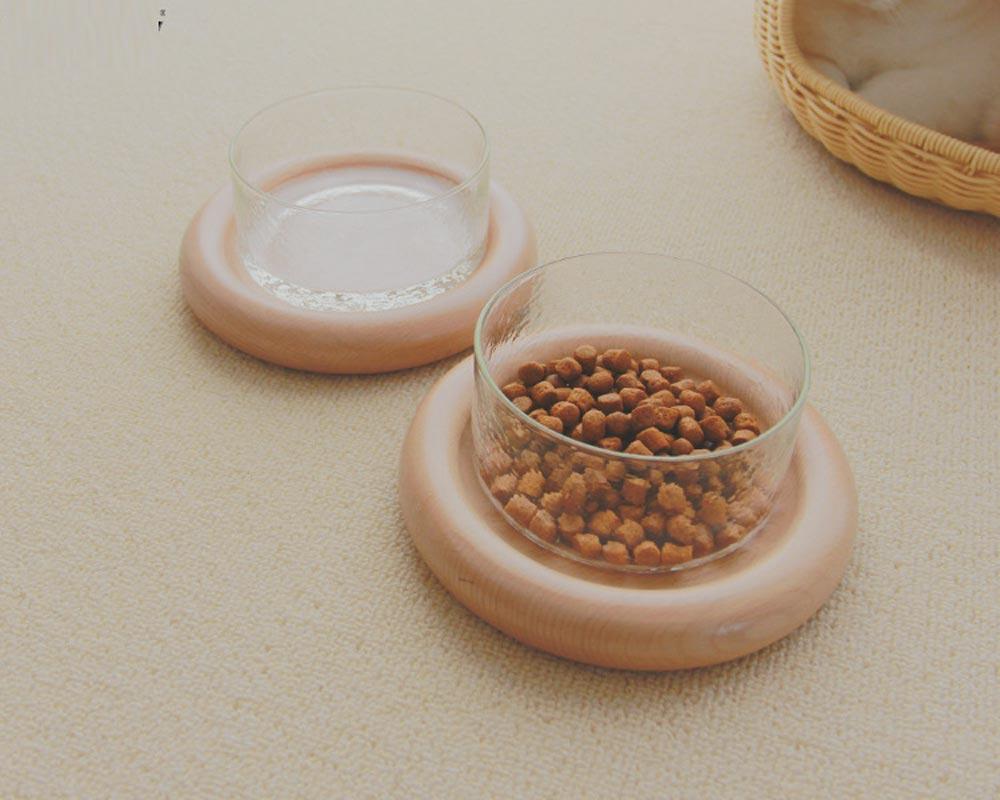 CatsCity Wooden Pet Glass Bowl - CreatureLand