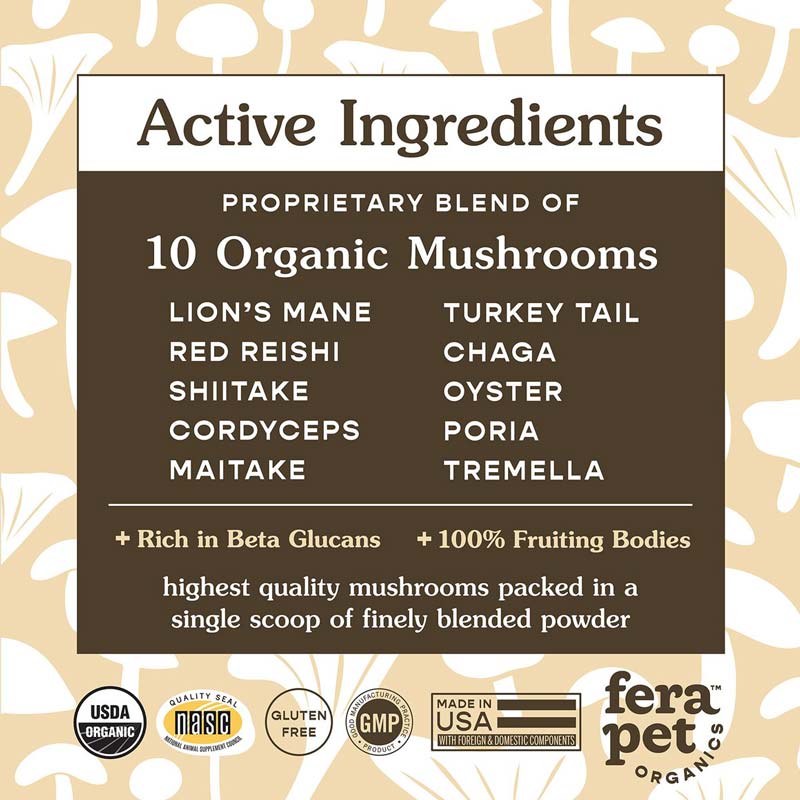 Fera Pet Organics USDA Organic Mushroom Blend for Immune Support For Dogs and Cats - 60g - CreatureLand