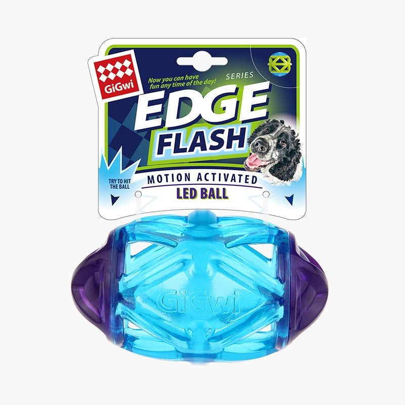 Gigwi Pet Edge Flash Motion Activated LED Rugby Ball Dog Toy - Blue - CreatureLand