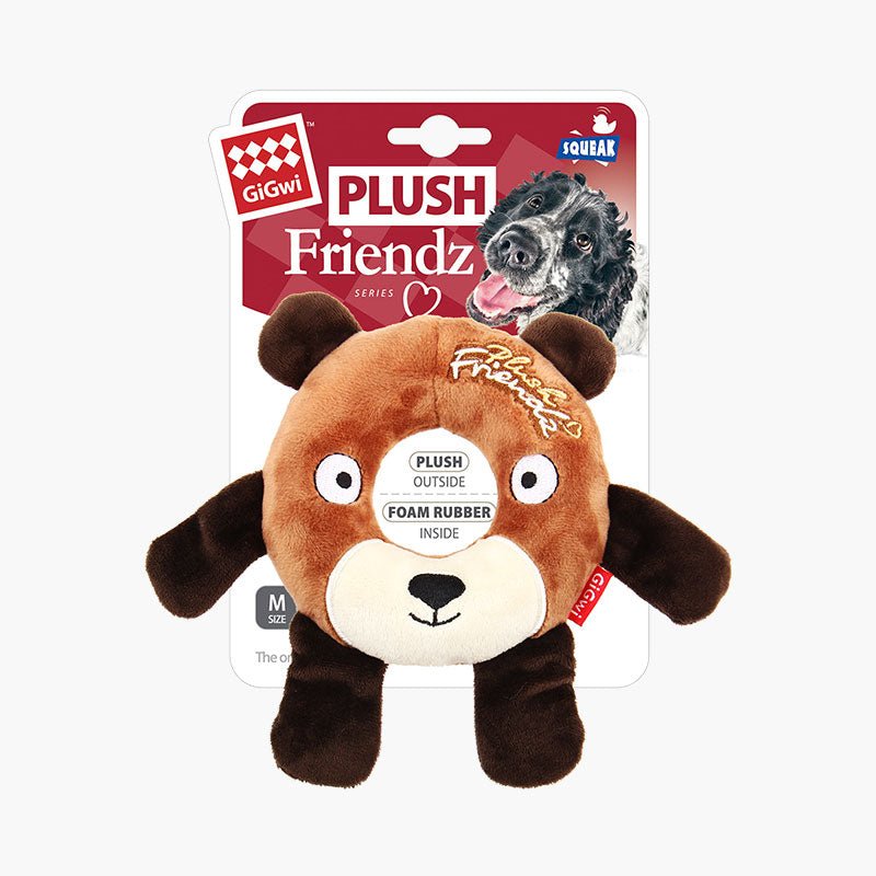 Gigwi Pet Plush Friendz Ring Dog Toy - Bear - CreatureLand