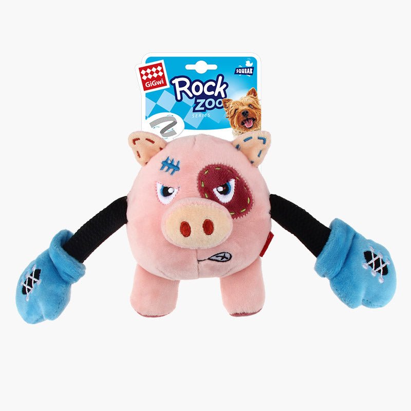 Gigwi Pet Rock Zoo Bungee Plush Dog Toy - Pig - CreatureLand