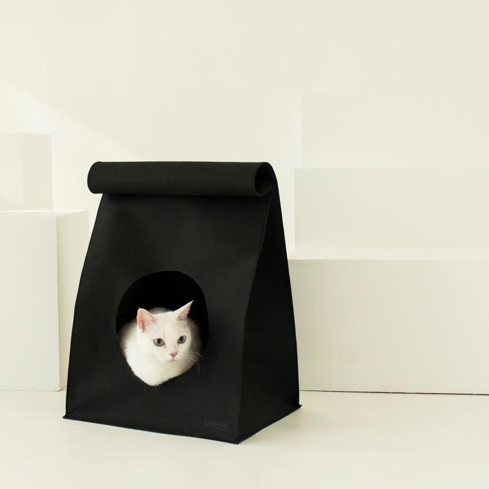 Gotta Go Home Vegan Leather Bread Bag Cat House with Scratcher - Matte Black - CreatureLand