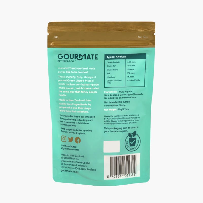 Gourmate Pet Treat Co. Freeze Dried Organic Green Lipped Mussels Dog Treats (50g) - CreatureLand