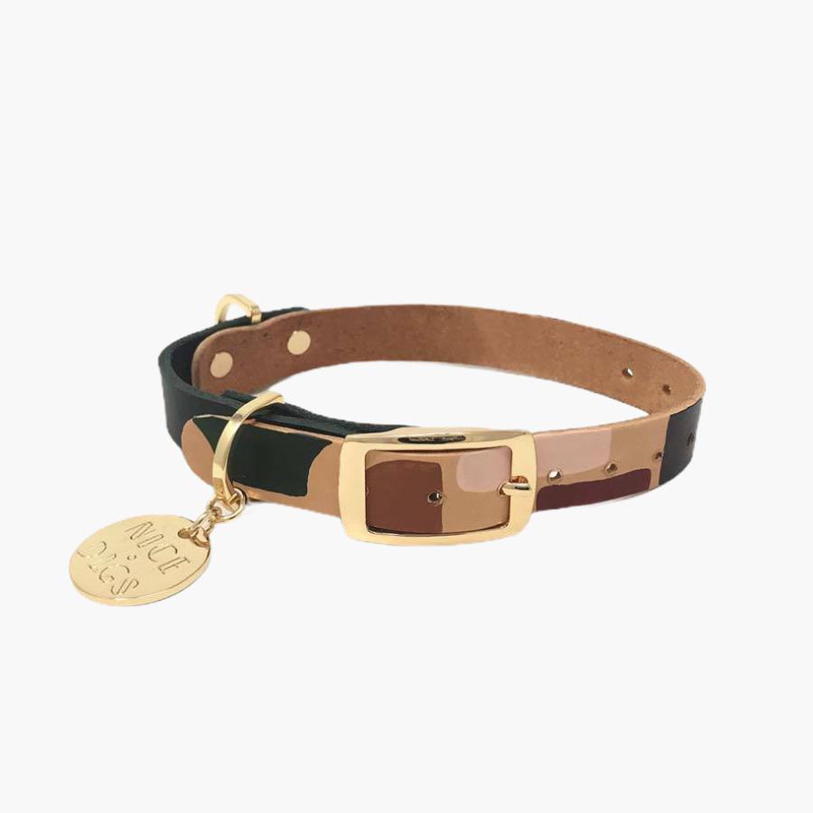 Nice Digs TWO TONE LEATHER DOG COLLAR -SHAPES - CreatureLand
