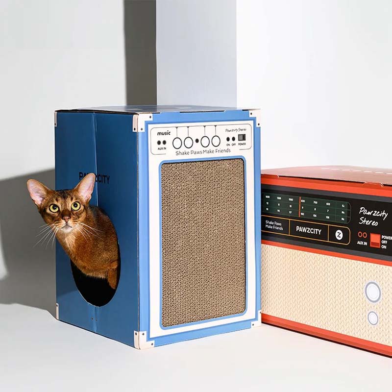 Pawzcity Vintage Stereo Cat Scratcher | Blue - CreatureLand