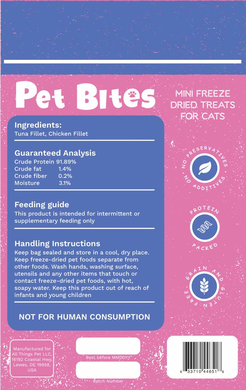 Pet Bites Mini Freeze Dried Cat Treats | Tuna & Chicken Cubes - CreatureLand