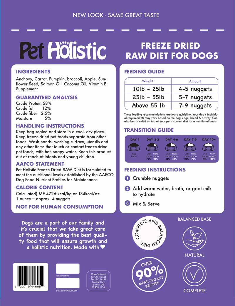 Pet Holistic Freeze Dried Raw Dog Food - Anchovy (14oz) - CreatureLand