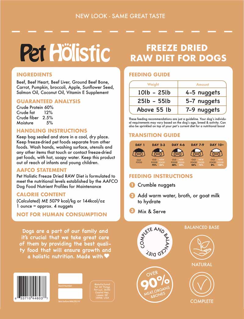 Pet Holistic Freeze Dried Raw Dog Food - Beef (14oz) - CreatureLand