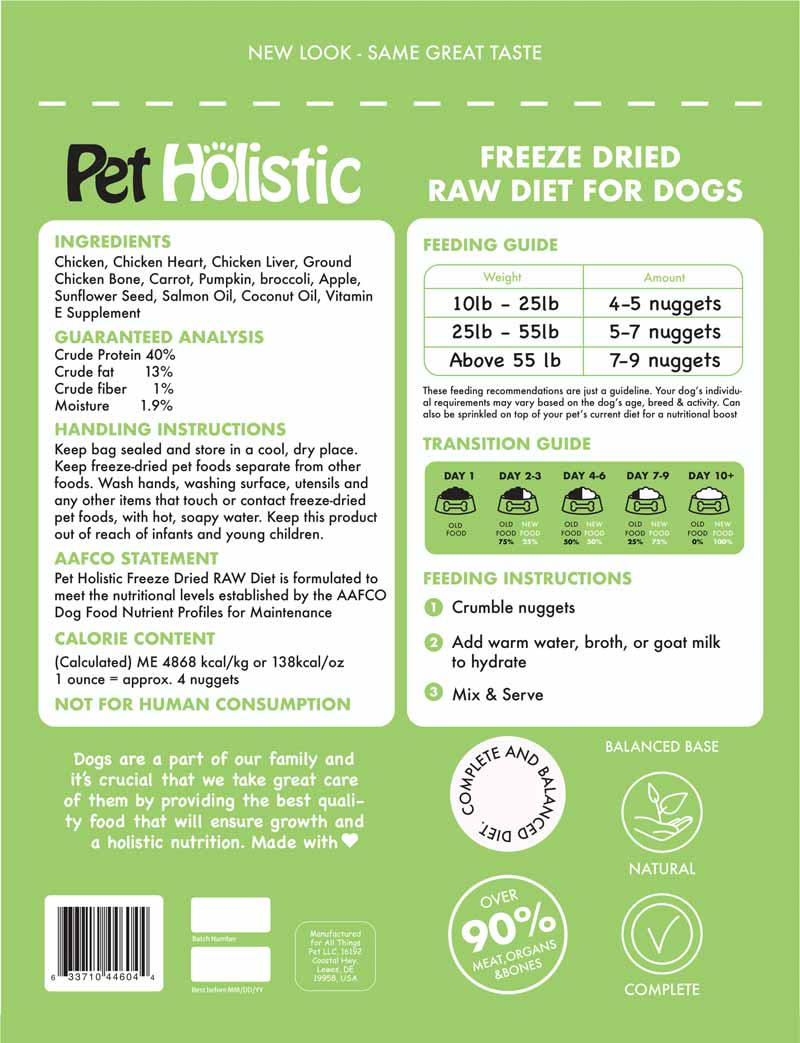 Pet Holistic Freeze Dried Canine Chicken Raw Dog Food