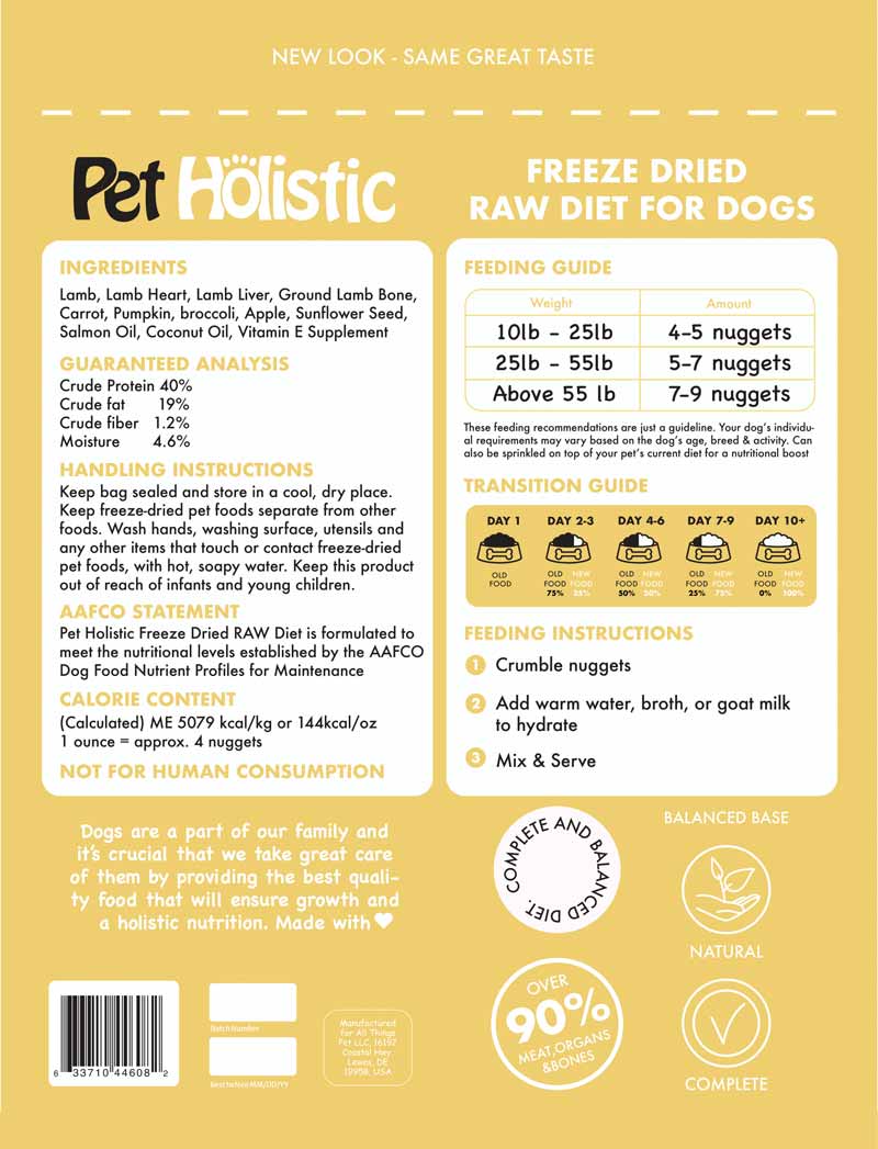 Pet Holistic Freeze Dried Raw Dog Food - Lamb (14oz) - CreatureLand