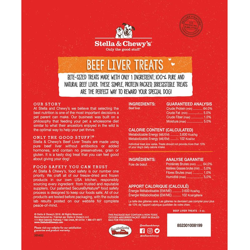 Stella & Chewy's Single Ingredient | Beef Liver Freeze-Dried Raw Dog Treats (3oz) - CreatureLand