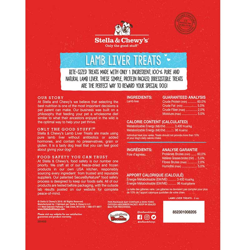 Stella & Chewy's Single Ingredient | Lamb Liver Freeze-Dried Raw Dog Treats (3oz) - CreatureLand