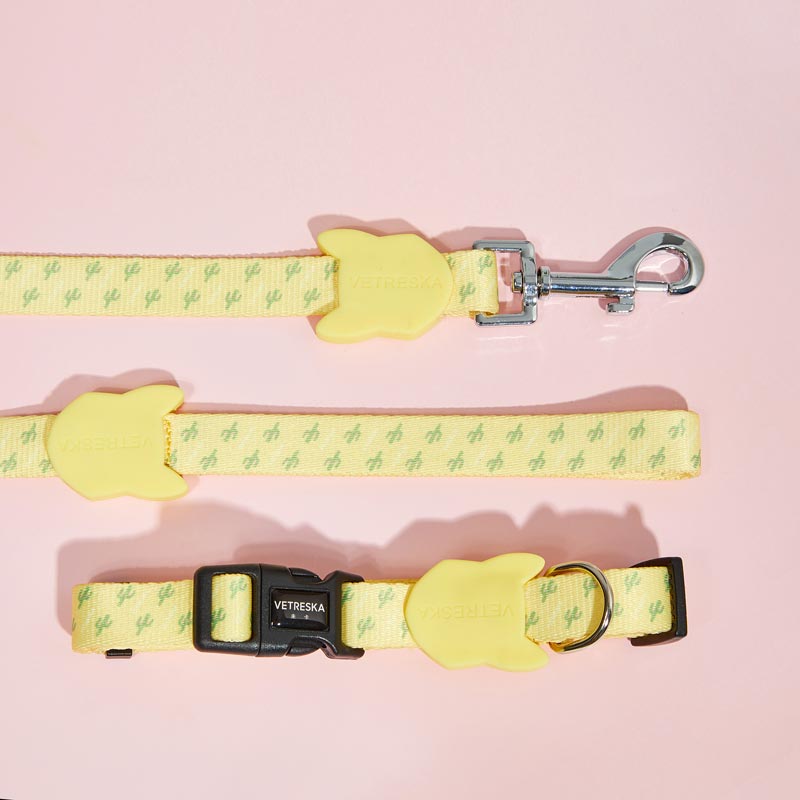Vetreska Dog Collar and Leash - Yellow Cactus | CreatureLand.